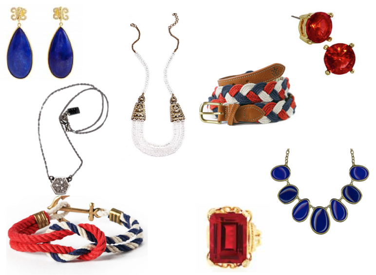 red, white, and blue accessories
